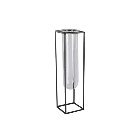H2H Metal Square Vase with Hanging Clear Tube Glass, Coated Black - Large H22484752
